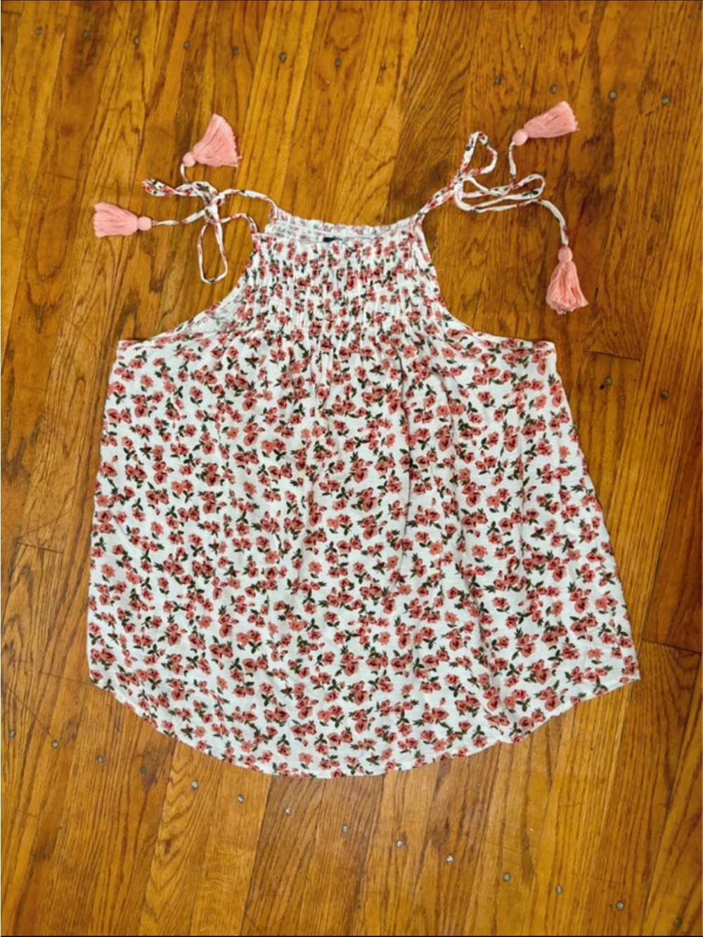 Daytrip Floral Smocked Tassel Tie Tank Top Large